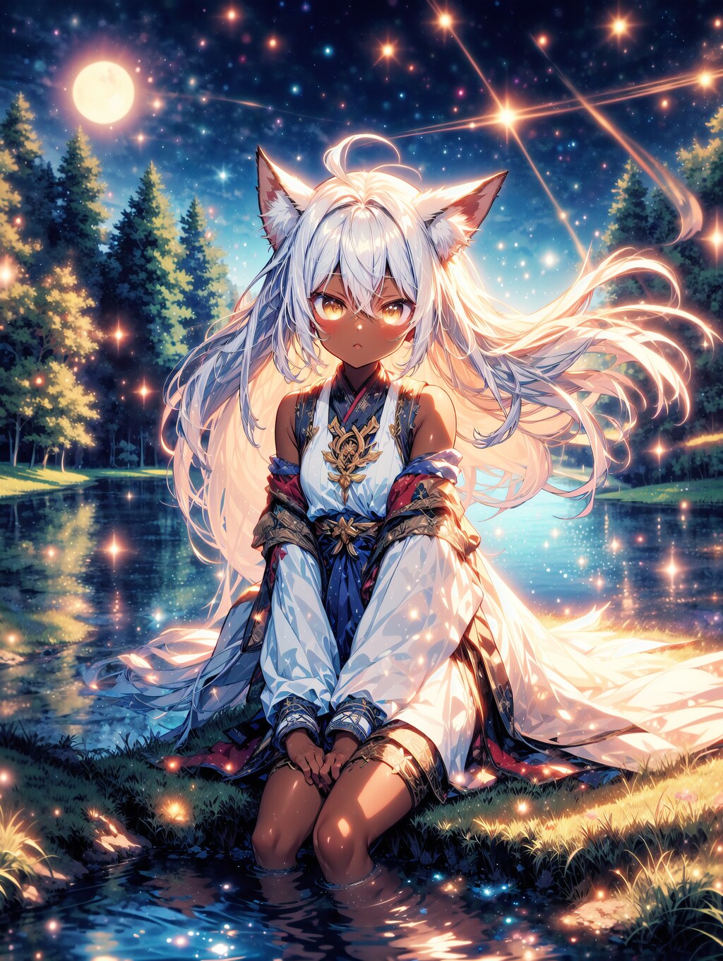 光のパーティクルと狐娘