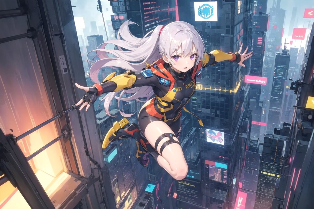 銀髪サイバーパンク(空中アクション)_20231219