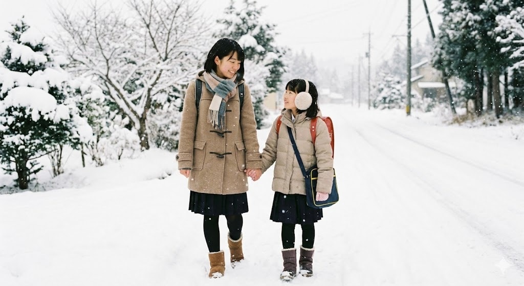 雪道を登校する姉妹 | の人気AIイラスト・グラビア