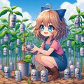 ビール缶を畑に植える小さな女の子 5枚目