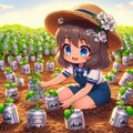 ビール缶を畑に植える小さな女の子 4枚目