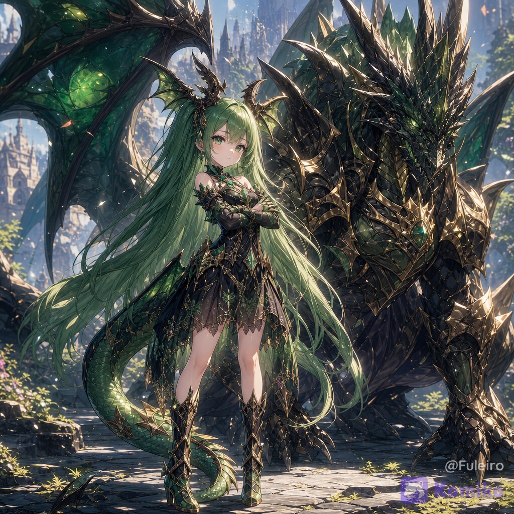 Verdiana the dragoness and her guardian Draconic Terracotta