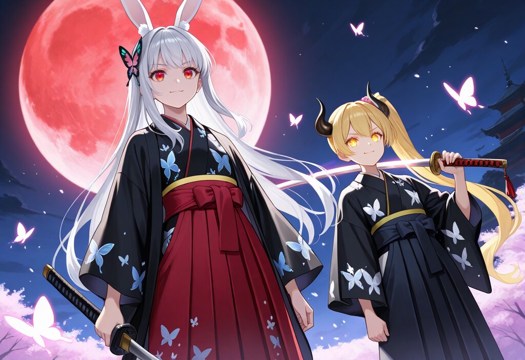 みみさんといつもの女鬼高生さんの光る蝶の世界ファンアートコラボレーション