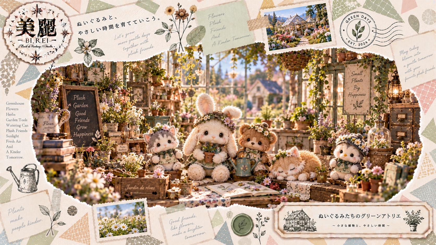 A little greenhouse full of flower crowns and small, gentle friends.  Let's grow more gentle days to | の人気AIイラスト・グラビア