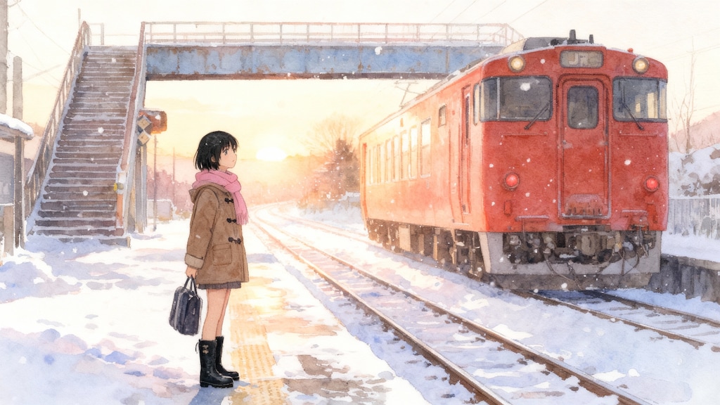 列車を待つ高校生２