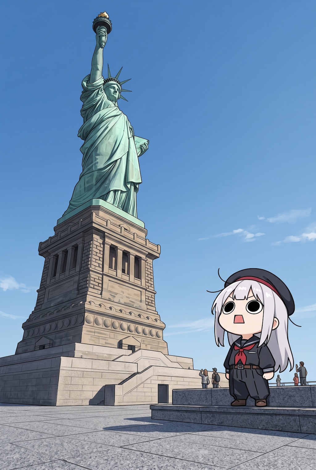 女神像を見上げるえらいこっちゃ嬢