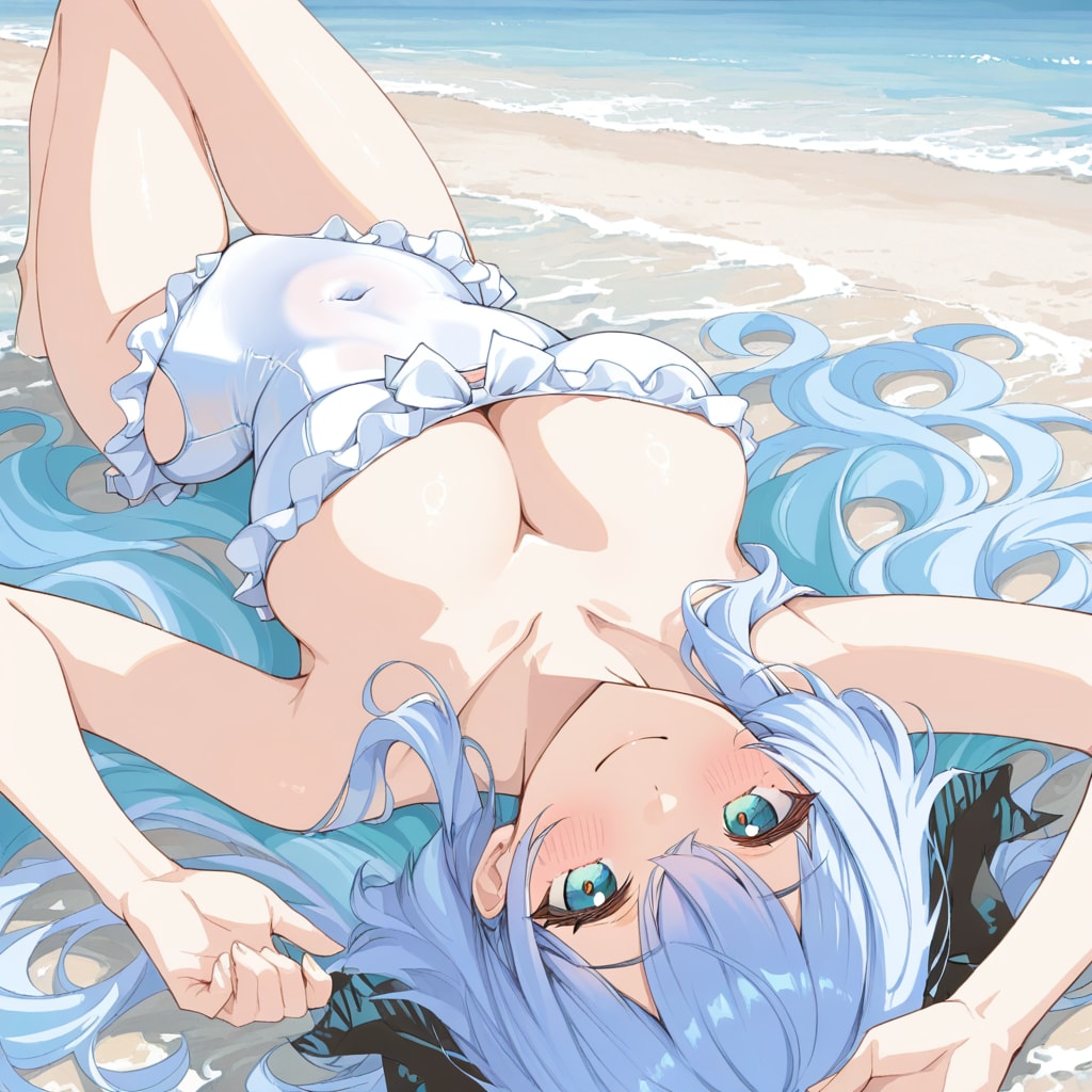 浜辺で寝そべり