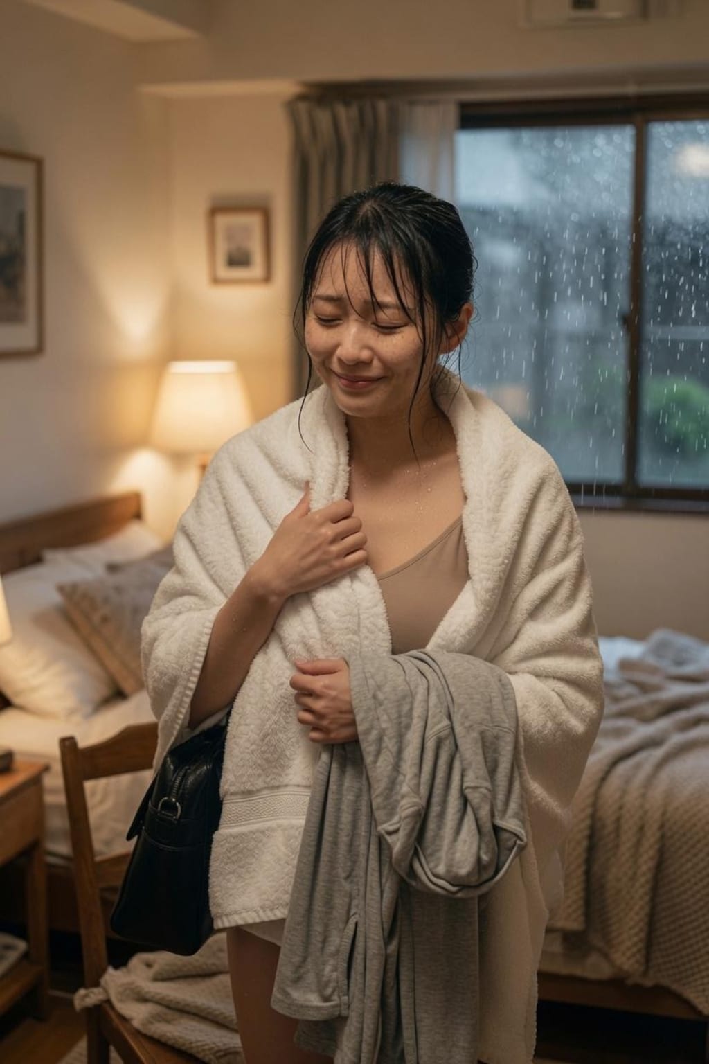 そぼ降る雨に濡れている