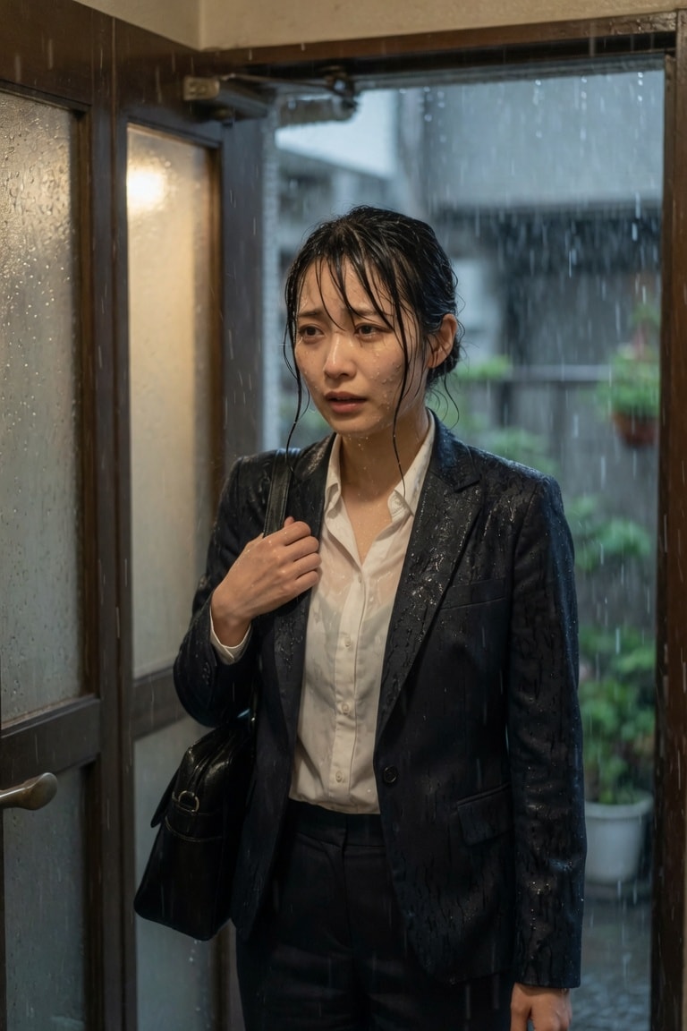 そぼ降る雨に濡れている