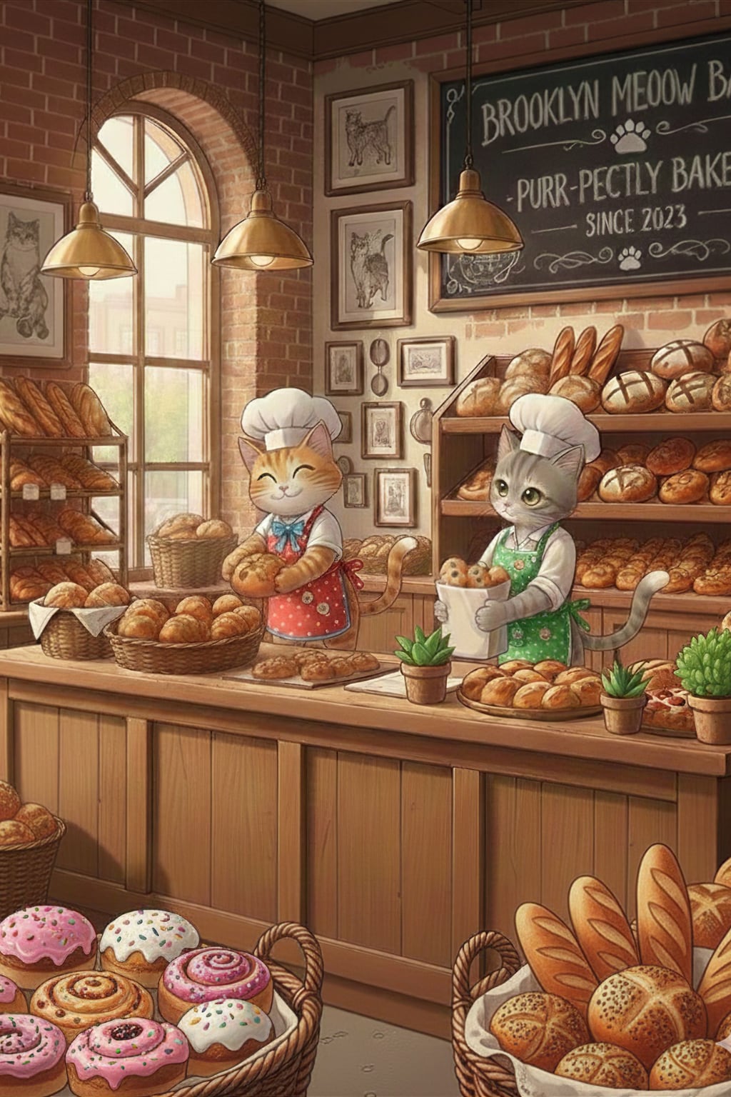 地元で大評判！猫のパン屋さんが贈る幸せの時間  (The Talk of the Town: Happy Moments from the Cat Bakery) | の人気AIイラスト・グラビア