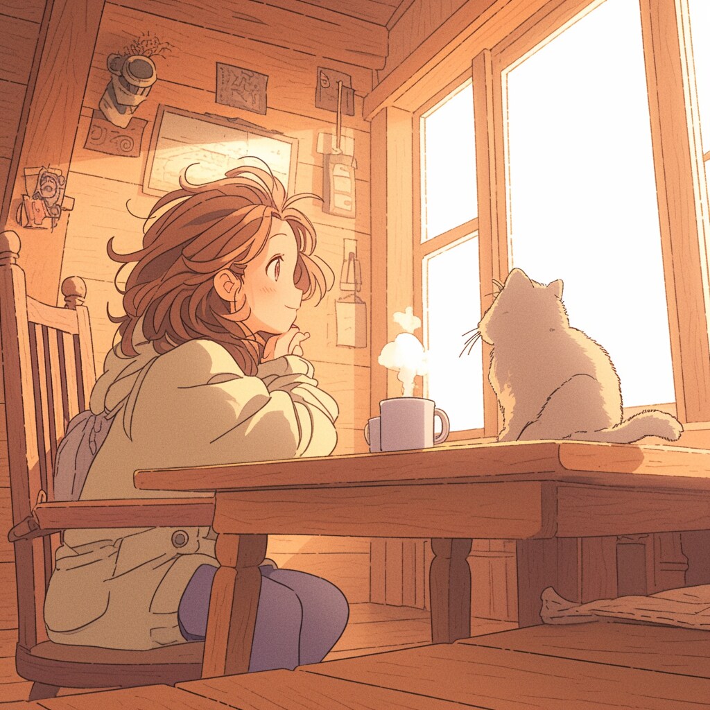 コーヒーと猫と女の子 Coffee and cats and a girl