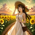 夕陽と向日葵が似合う美少女(モデル：あかり) 5枚目
