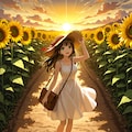 夕陽と向日葵が似合う美少女(モデル：あかり) 4枚目