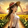 夕陽と向日葵が似合う美少女(モデル：あかり) 6枚目