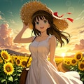 夕陽と向日葵が似合う美少女(モデル：あかり) 2枚目