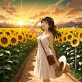 夕陽と向日葵が似合う美少女(モデル：あかり) 7枚目
