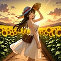 夕陽と向日葵が似合う美少女(モデル：あかり) 8枚目