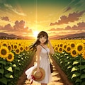 夕陽と向日葵が似合う美少女(モデル：あかり) 3枚目
