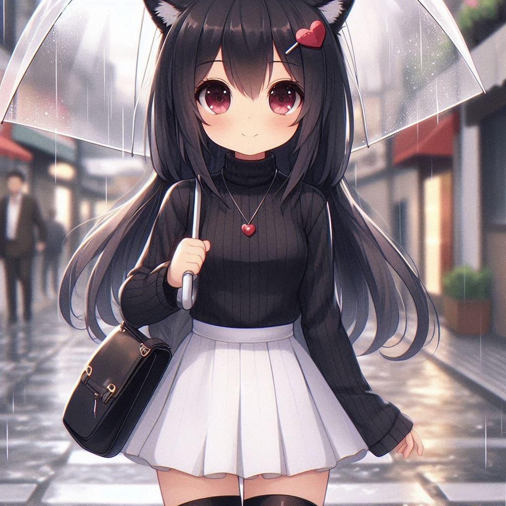 雨降る街中を