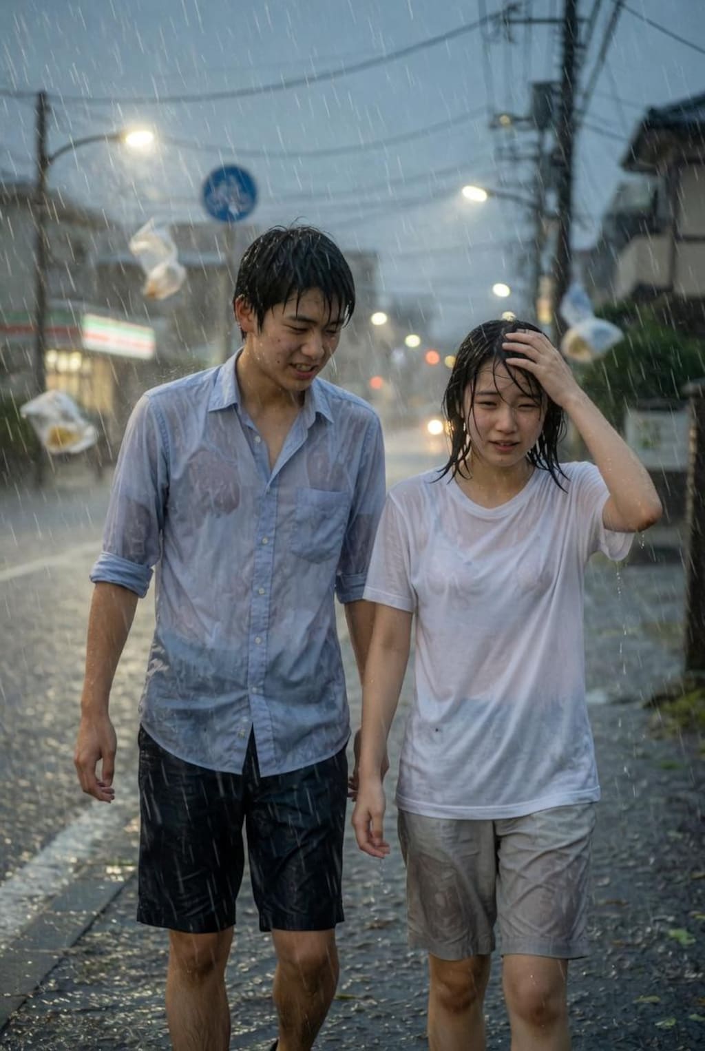 台風の日のカップル