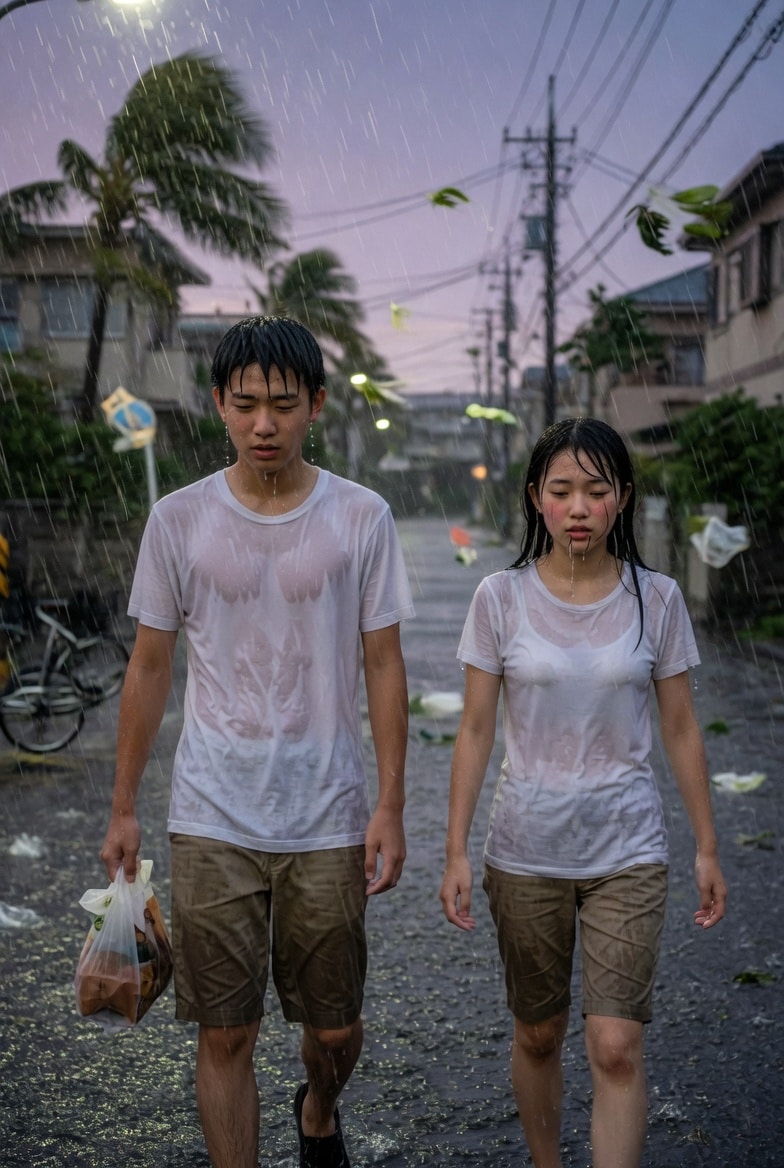台風の日のカップル