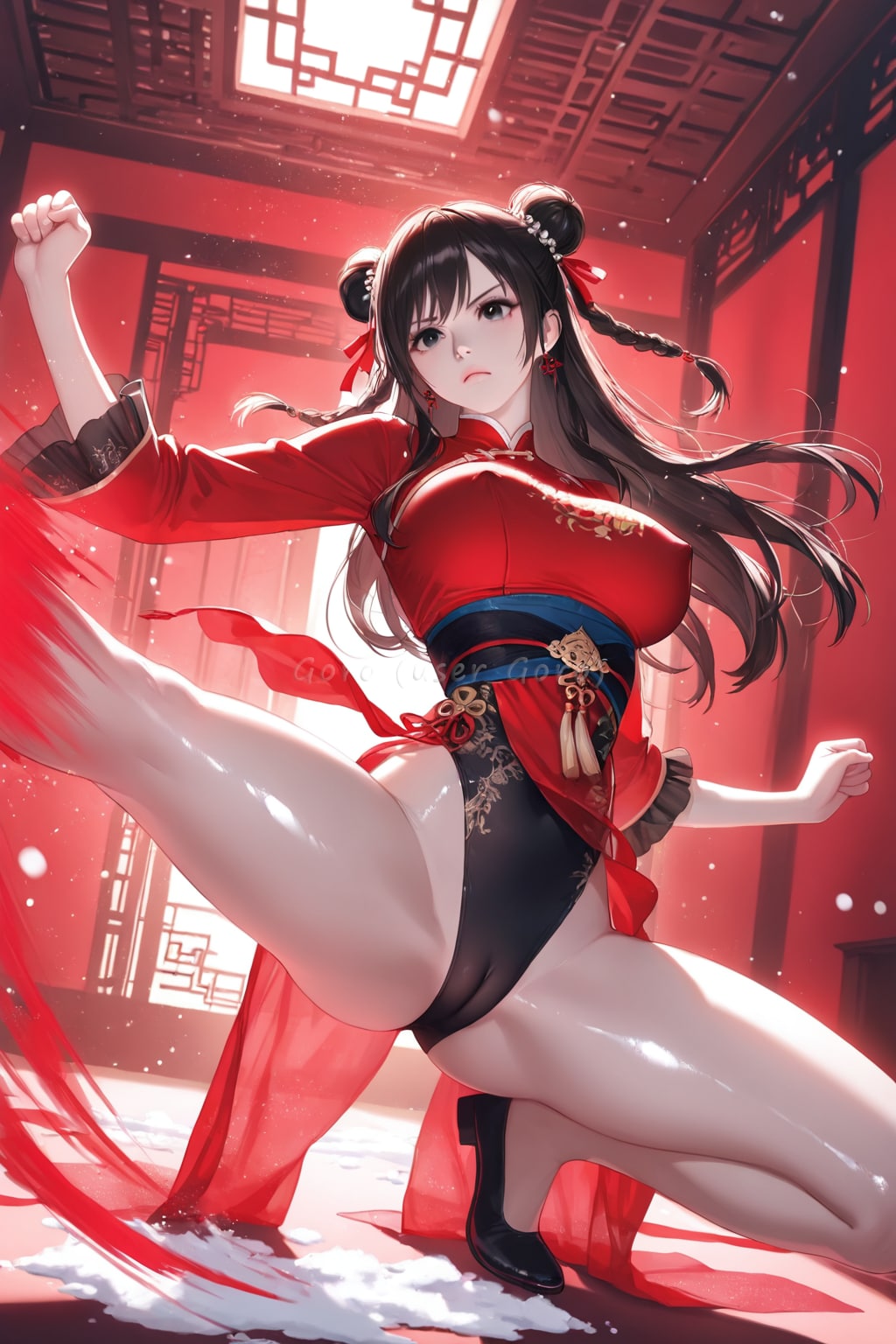 ハイレグ漢服でローからのキック