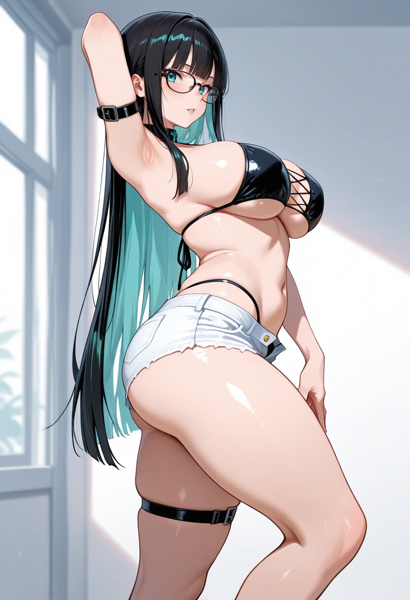 黒いビキニと白のマイクロショーツ