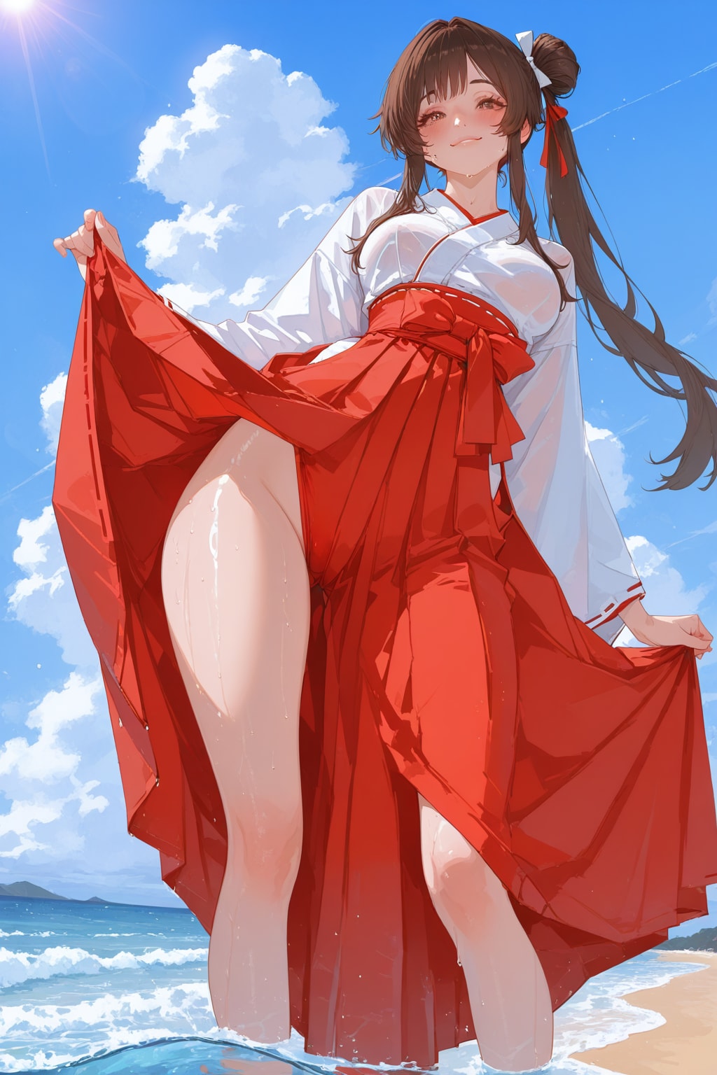 波打ち際の巫女さん。