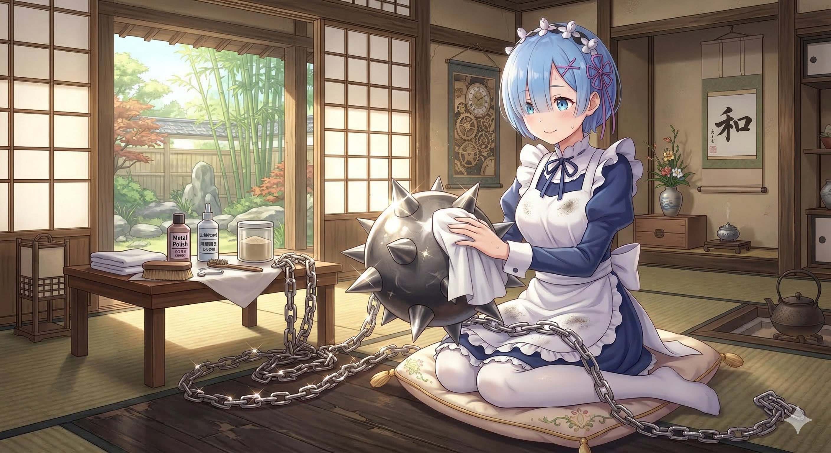 レムさん武器のお手入れ中 | の人気AIイラスト・グラビア