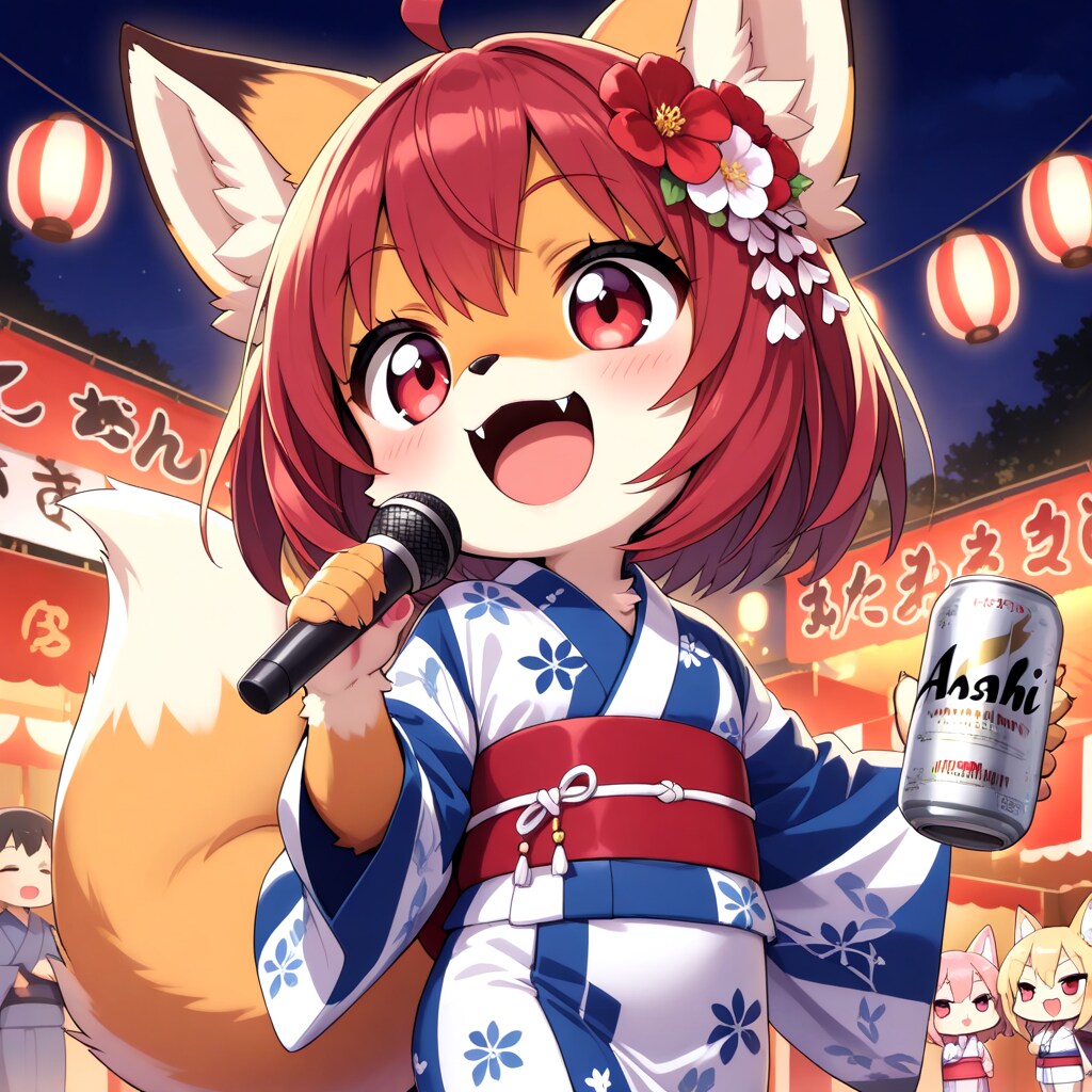 ほろ酔い気分で熱唱するキツネさん。