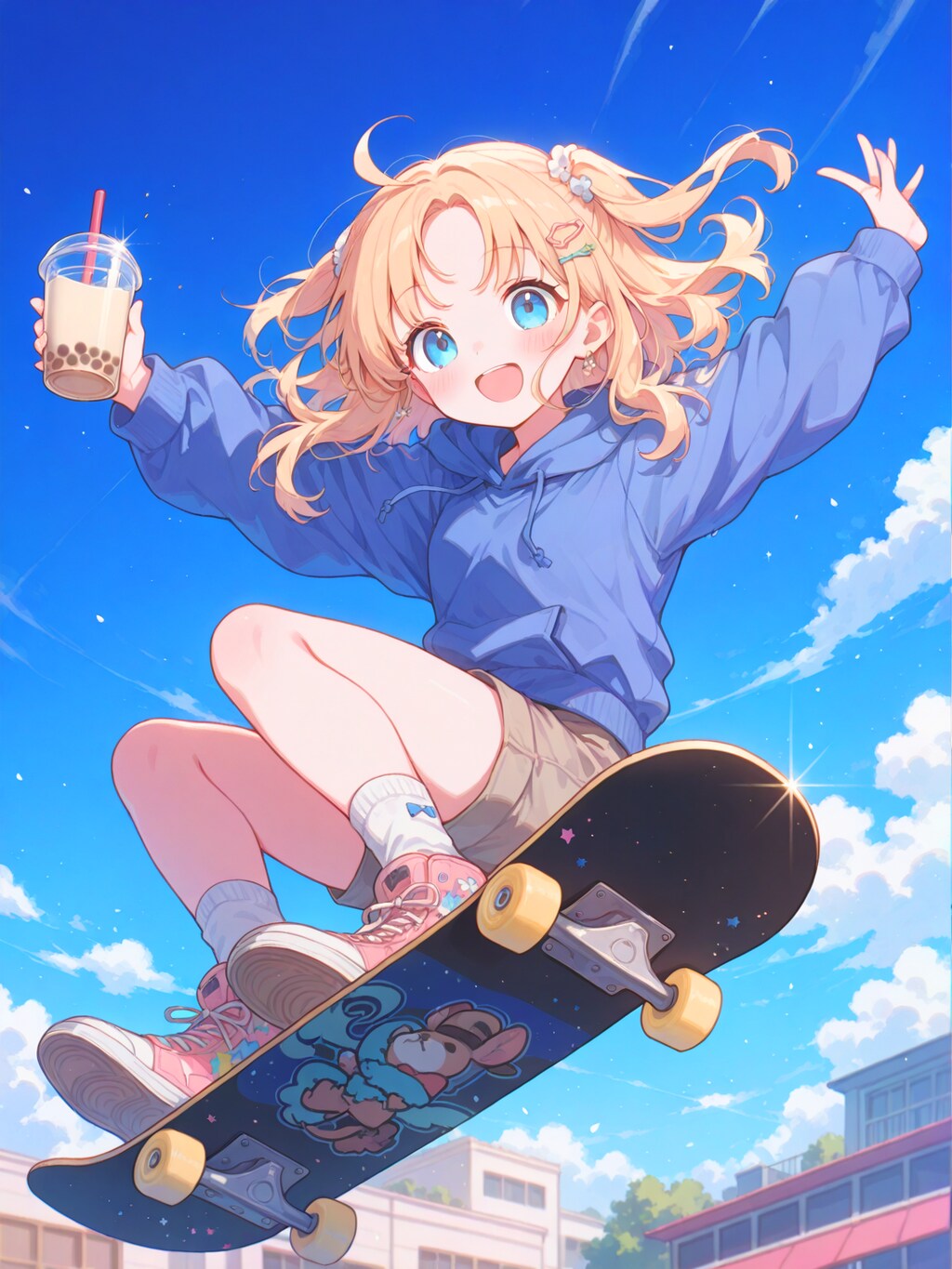 空飛ぶスケボーガール