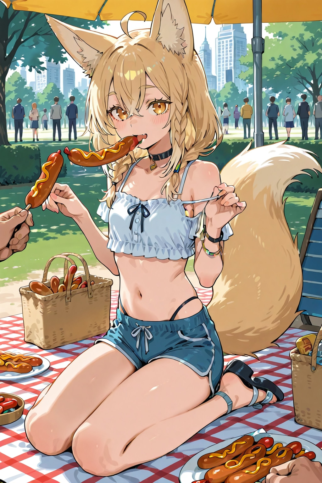 ソーセージをくすねるキツネ娘