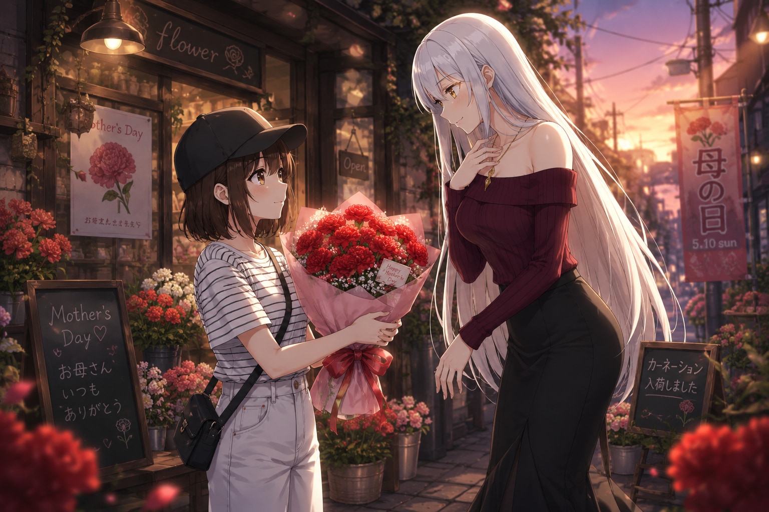 夕暮れの花屋で、ありがとうを託して。 | の人気AIイラスト・グラビア