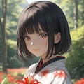 紅い花と和装の少女 3枚目