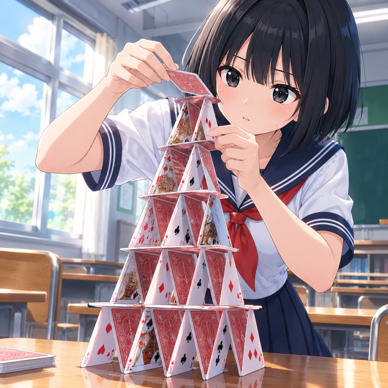 トランプタワーを作っている女の子 | の人気AIイラスト・グラビア