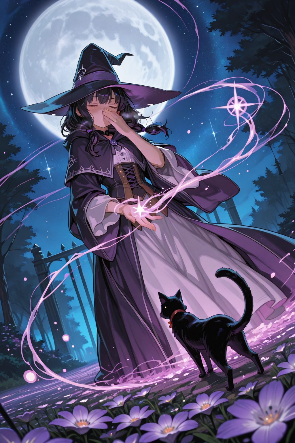 魔女と花と黒猫 | の人気AIイラスト・グラビア