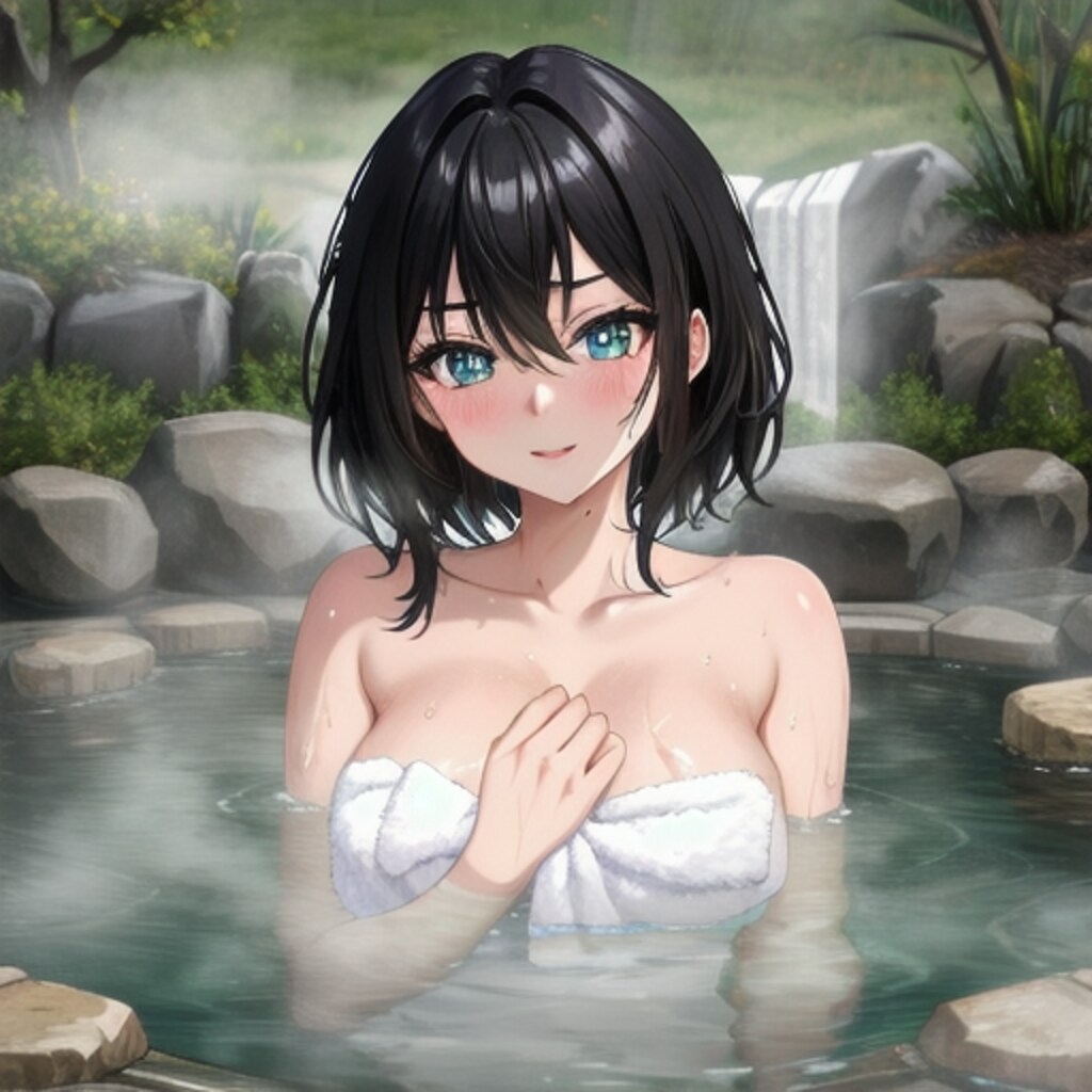 黒髪　温泉　タオル巻き