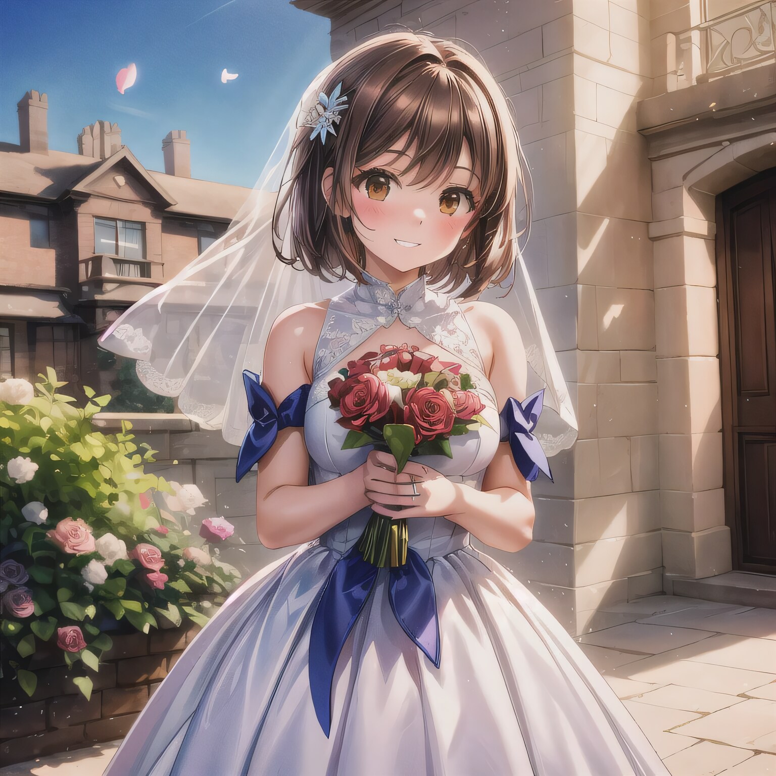 茶髪ボブでウェディングドレスの少女９ | の人気AIイラスト・グラビア