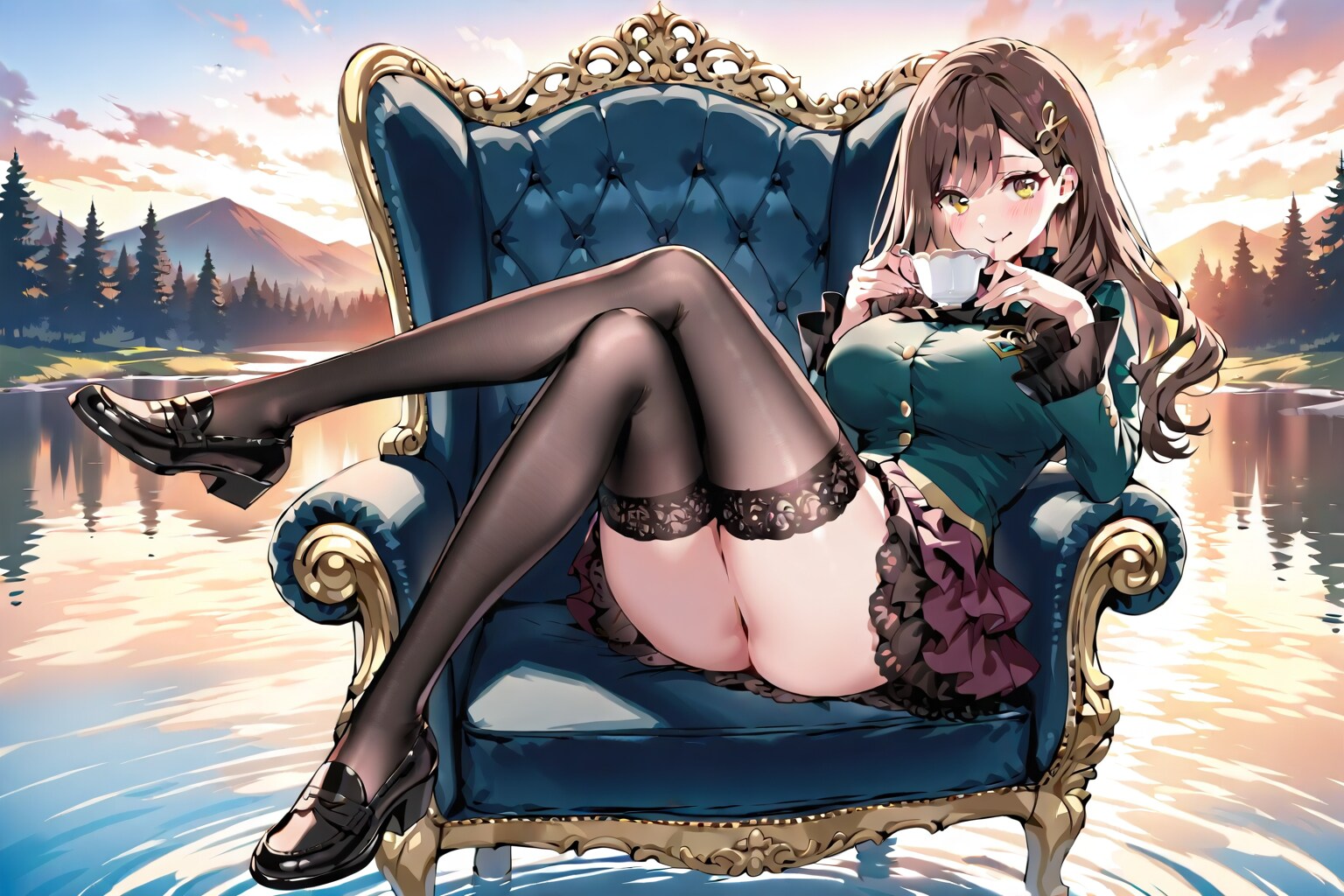 湖に浮かぶ椅子の上で