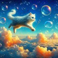ファンタジー風 シャボン玉の青空を飛ぶ猫 3枚目