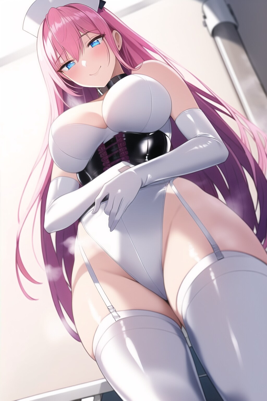 ピンク髪エナメルボンデージドSナースちゃんローアングル