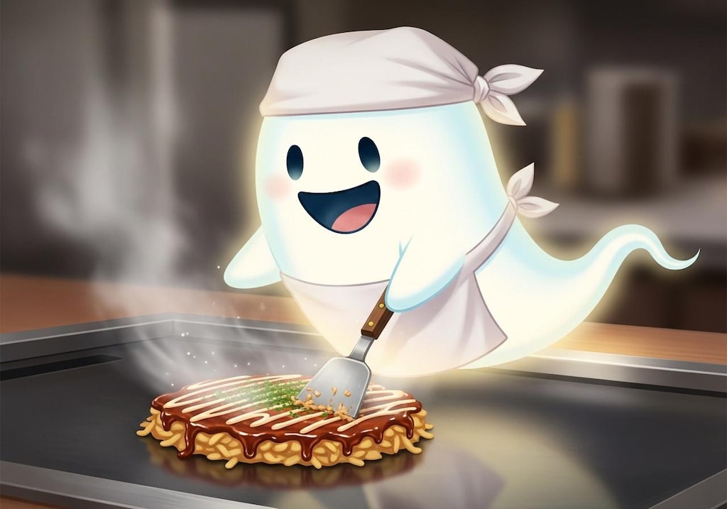 お好み焼きを作るお化け大将