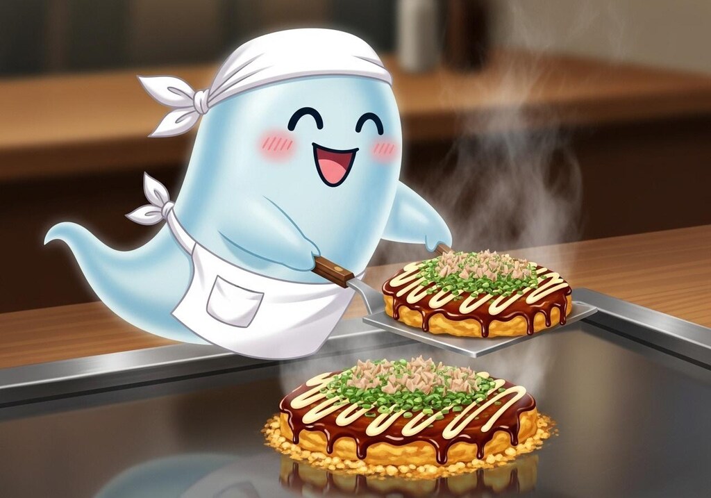 お好み焼きを作るお化け大将