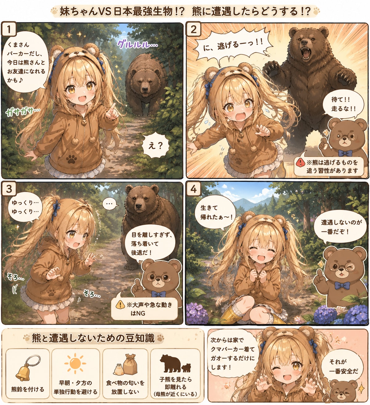 妹ちゃんとクマの四コマ漫画 | の人気AIイラスト・グラビア