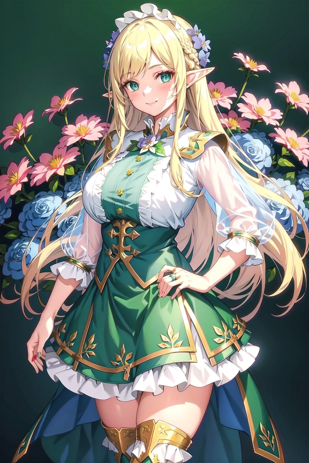 花を背景にして