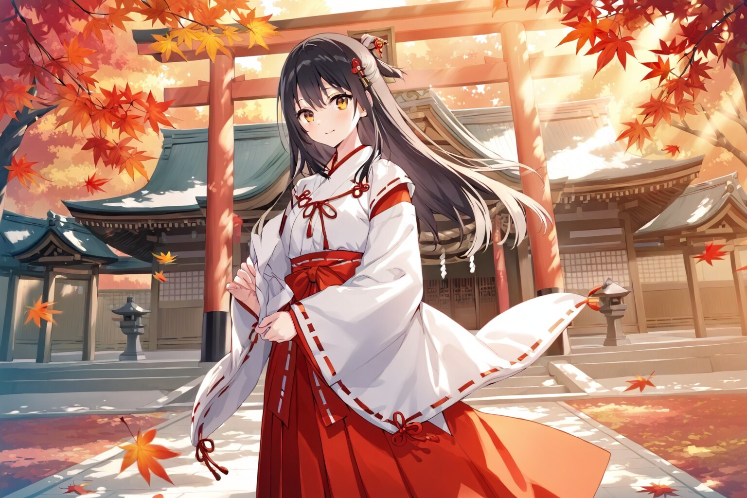 秋の社に立つ巫女