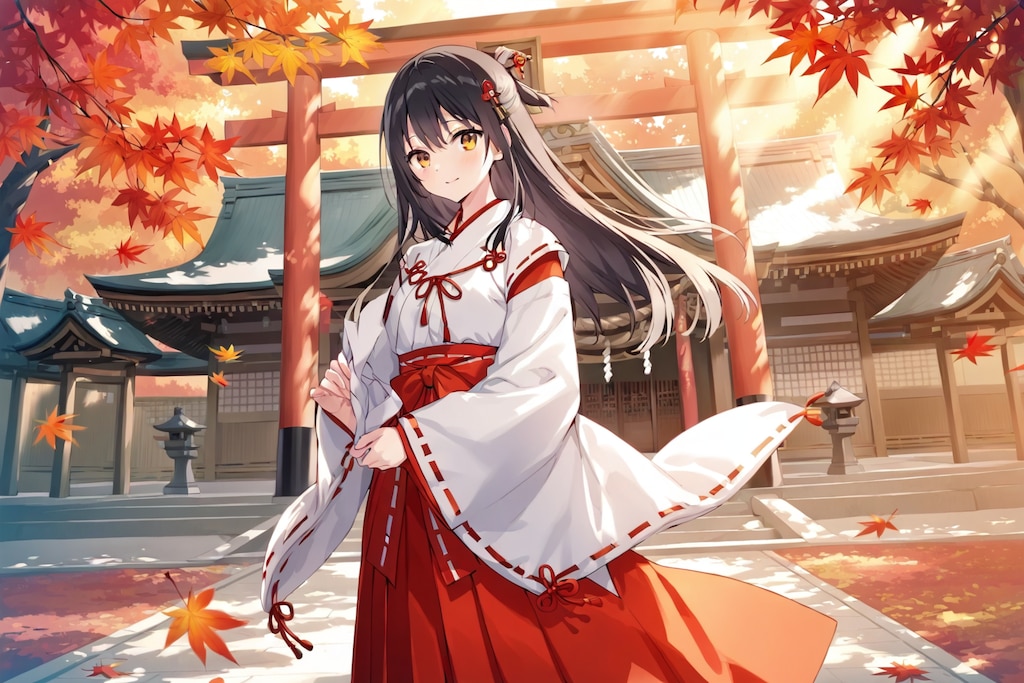 秋の社に立つ巫女