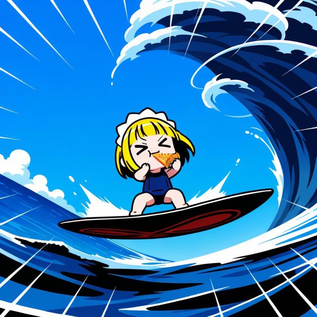 ﾄﾞｩｰﾝ！ﾃﾞｰﾃﾞｹﾃﾞｹﾃﾞｹﾃﾞｹﾃﾞｰ！🌊🏄‍♀️🌊🍕