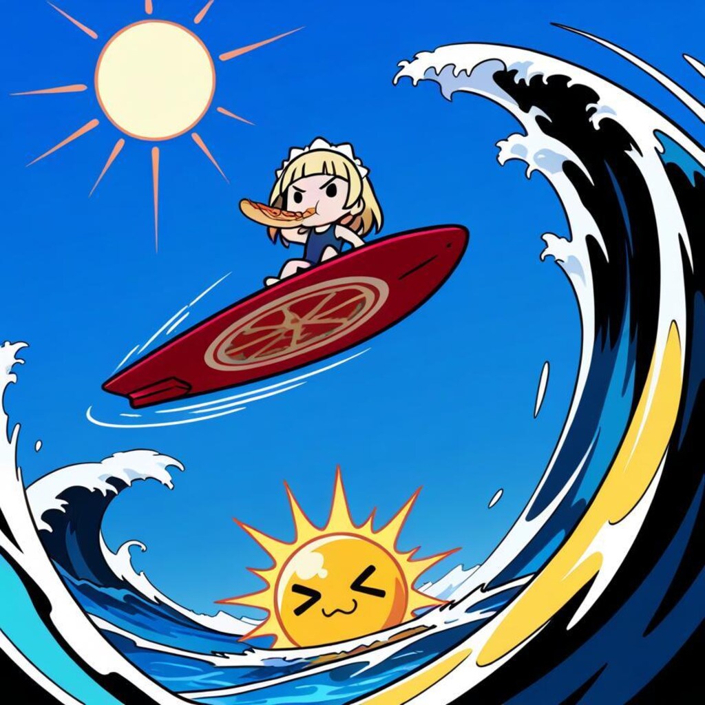 ﾄﾞｩｰﾝ！ﾃﾞｰﾃﾞｹﾃﾞｹﾃﾞｹﾃﾞｹﾃﾞｰ！🌊🏄‍♀️🌊🍕