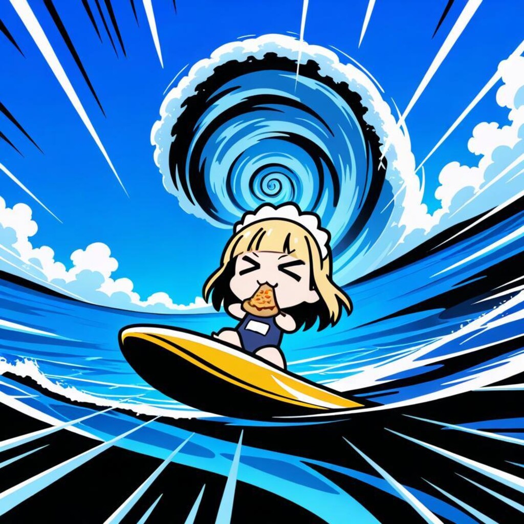 ﾄﾞｩｰﾝ！ﾃﾞｰﾃﾞｹﾃﾞｹﾃﾞｹﾃﾞｹﾃﾞｰ！🌊🏄‍♀️🌊🍕